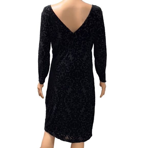 MARINA Black Velvet Floral Long Sleeve Dress Size 10 - Picture 3 of 16